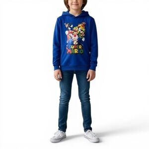 Super Mario Hoodie Youth Size 8-10 Blue Nintendo Graphic Sweatshirt